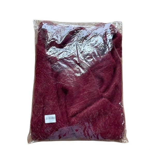 WOMENS WINE LUREX KNITTED TURTLENECK PONCHO - OS - Picture 5 of 5